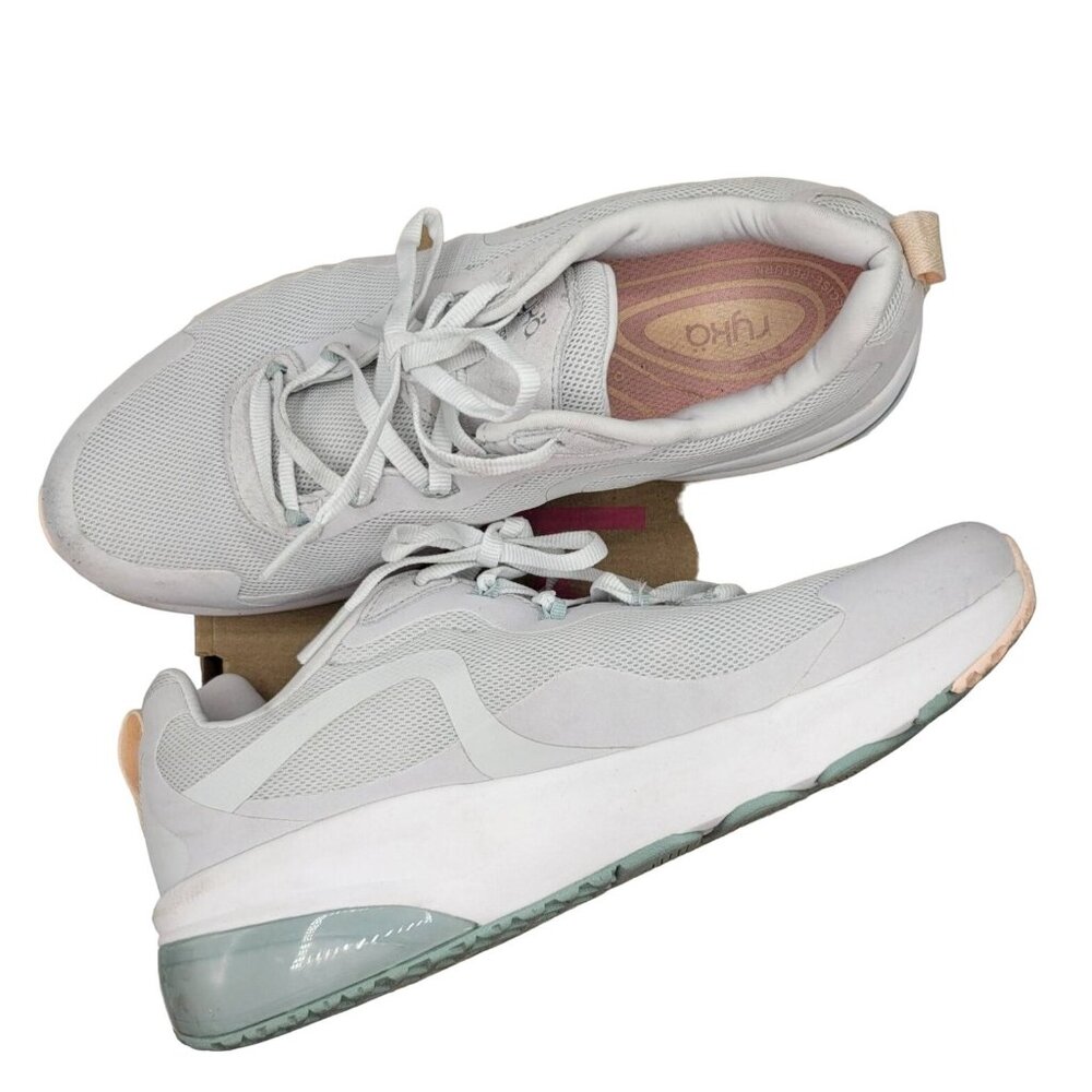 Ryka Womens Go For It Re-Zorb Walking Sneakers Nimbus Gray 9 M Pink Trim Mesh